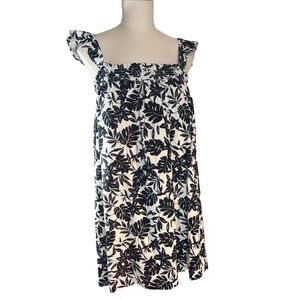 Gianni Bini Linen Blend Black & Tan Tropical Floral Print Dress Sz S EUC Resort